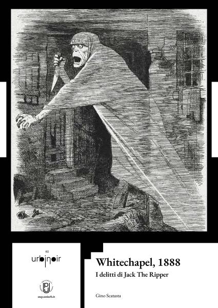 Copertina di Whitechapel, 1888 - Immagine di un assassino con un coltello in mano nella nebbia
